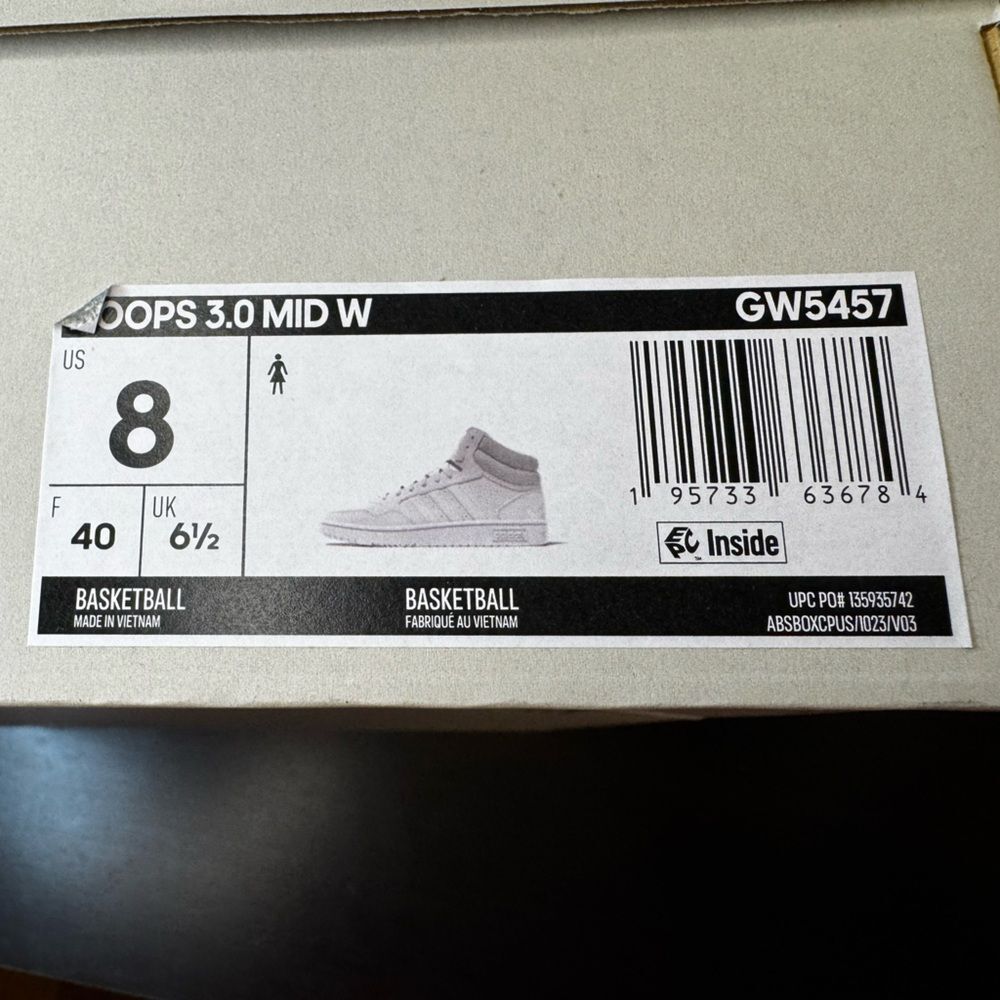 adidas Women 8 White Hoops 3.0 Mid Classic Shoes Tennis Shoes Sneakers Run SR6 - Picture 3 of 8